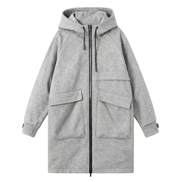 Gray Hooded Long Sweatcoat