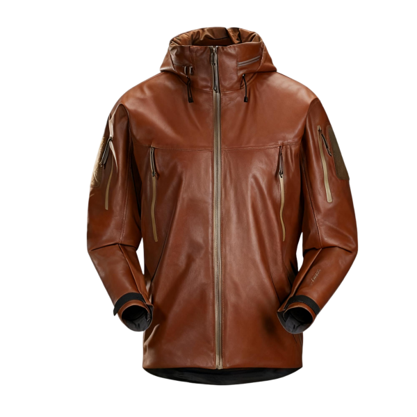 Tan Leather-Look Technical Jacket