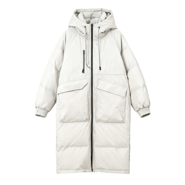 Light Gray Maxi-Length Puffer Coat