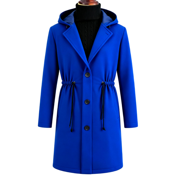 Bright Blue Hooded Drawstring Overcoat
