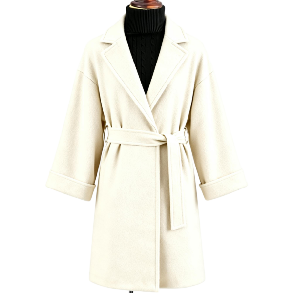 Cream Belted Oversized Wool-like Overcoat